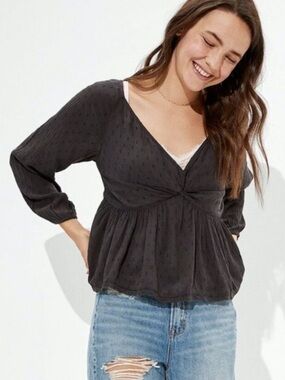 American Eagle Front Twist Blouse Dark Grey Size Medium